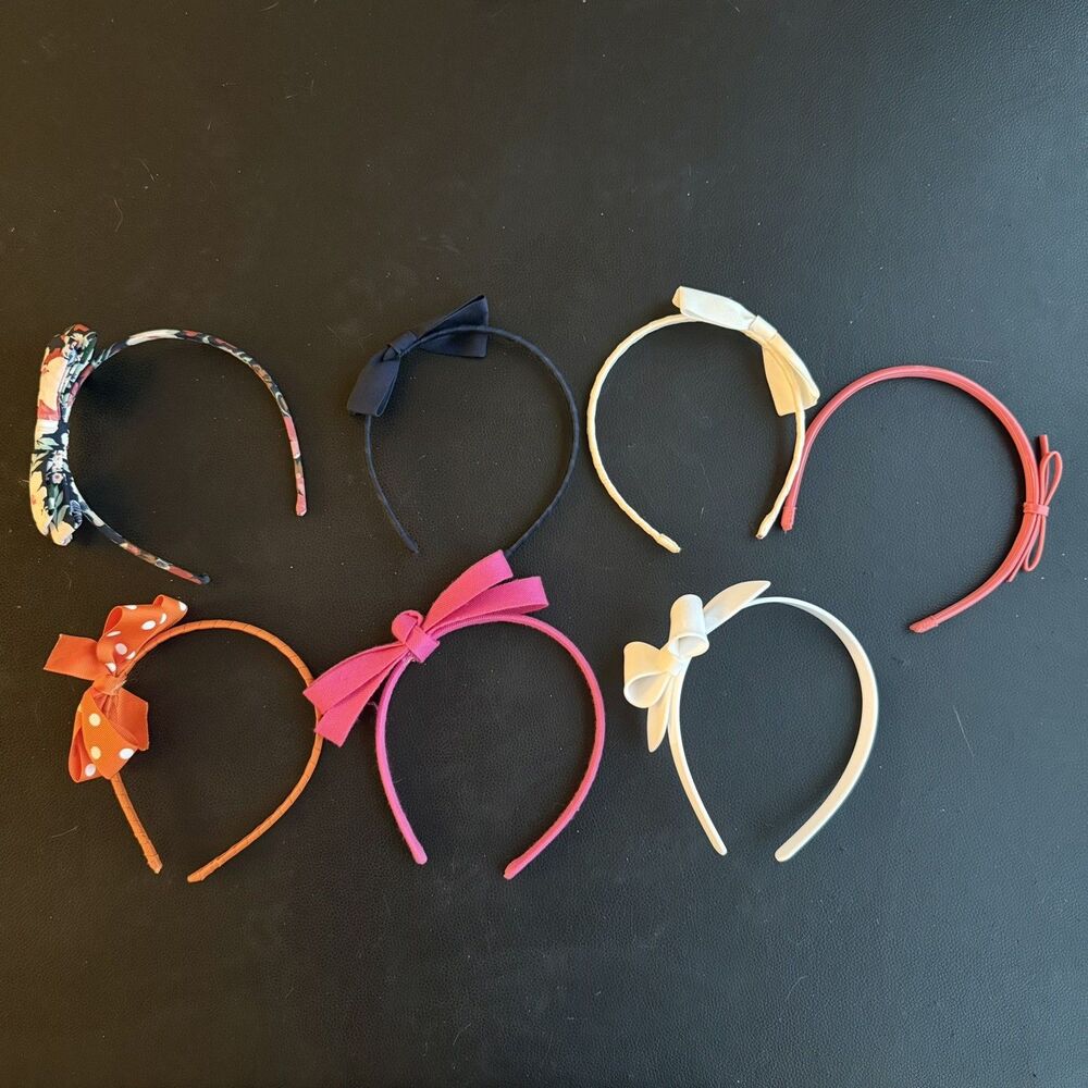 Girls Bow Headbands Lot of 7 White Pink Navy Orange Multicolor Gift